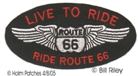 LIVE TO RIDE ROUTE 66 red letters
