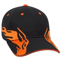 Cap with side flame embroidery. Hook and Loop belt
