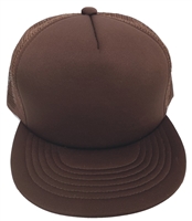 Flat bill poly-mesh trucker cap.