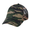 Green camouflage low profile cap with mesh rear panel.