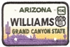 WILLIAMS embroidered ARIZONA license plate patch.