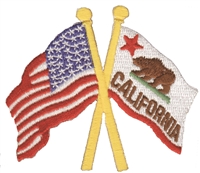 California & US flags crossed cut out souvenir or uniform  embroidered patch