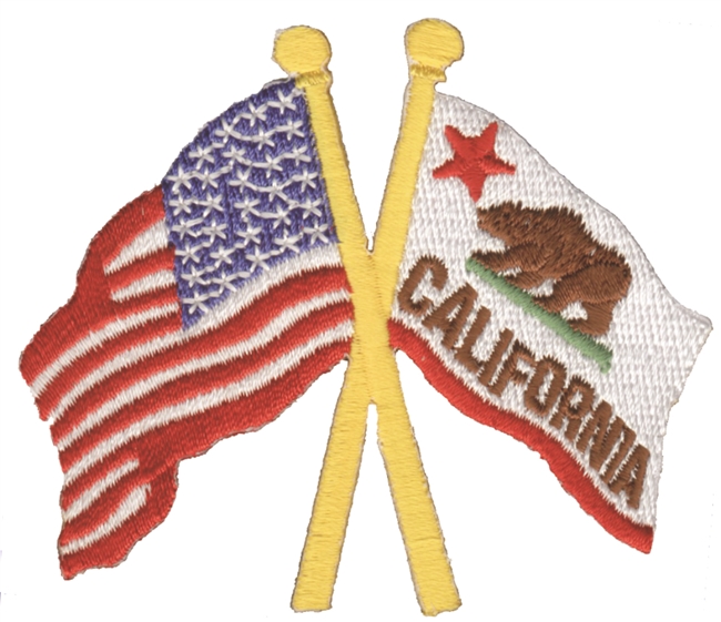 California & US flags crossed cut out souvenir or uniform  embroidered patch