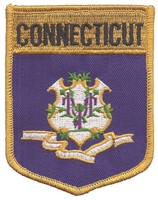 CONNECTICUT large flag shield embroidered patch for souvenir or uniform, CT