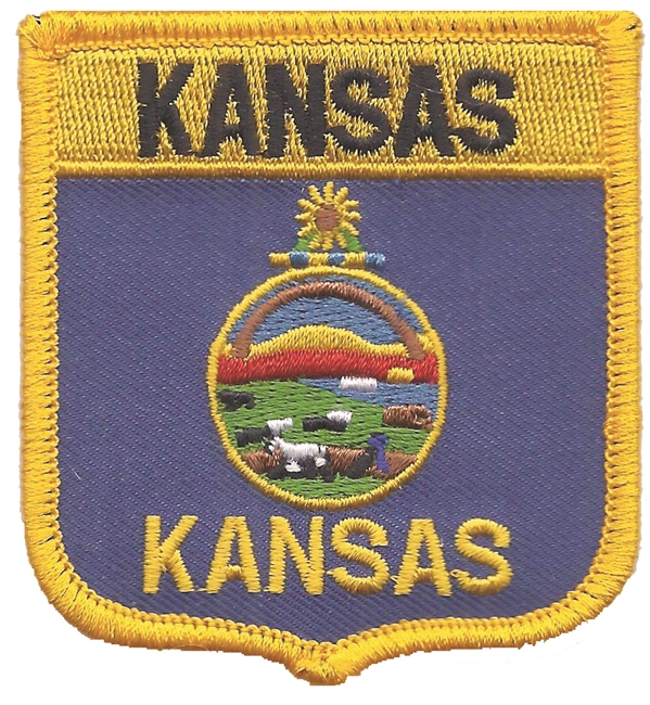 KANSAS medium flag shield uniform or souvenir embroidered patch, KS