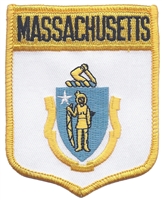 MASSACHUSETTS large flag shield uniform or souvenir embroidered patch, MA