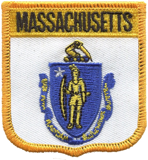 MASSACHUSETTS medium flag shield uniform or souvenir embroidered patch, MA