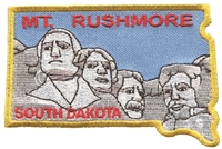 MT. RUSHMORE SOUTH DAKOTA state shape souvenir embroidered patch, SD