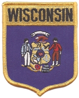 WISCONSIN large flag shield uniform or souvenir embroidered patch, WI