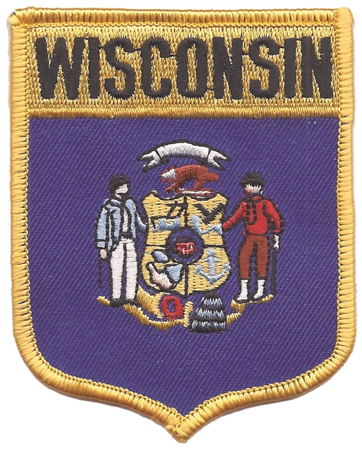 WISCONSIN large flag shield uniform or souvenir embroidered patch, WI