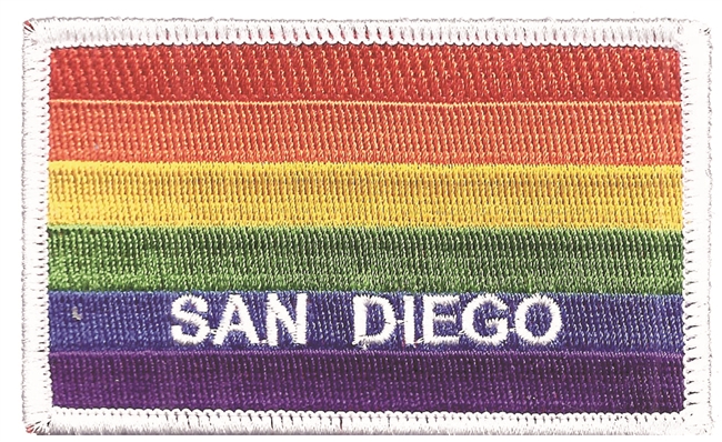 SAN DIEGO rainbow gay pride flag - white border - embroidered patch