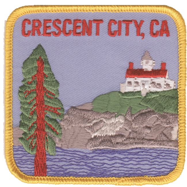 CRESCENT CITY lighthouse/tree souvenir embroidered patch
