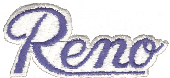 Reno script  royal blue on white souvenir embroidered patch