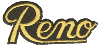 Reno script gold on black souvenir embroidered patch