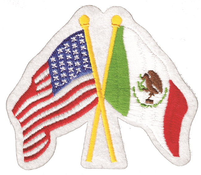 Mexico crossed USA flags souvenir embroidered patch