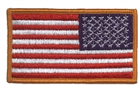 US flag REVERSE RIGHT side, gold border embroidered patch