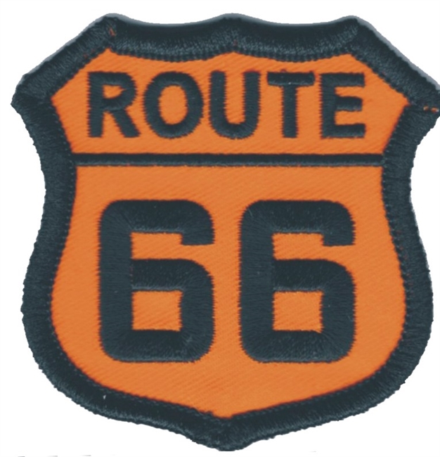 ROUTE 66 shield embroidered black on orange patch.