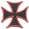 maltese cross embroidered patch: 2", red on black