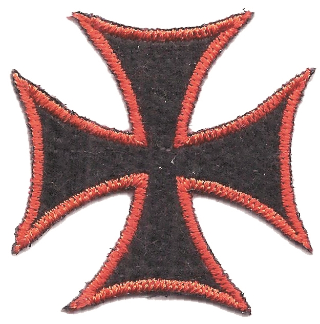 maltese cross embroidered patch: 2", red on black