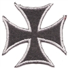 maltese cross embroidered patch: 2", metallic silver on black