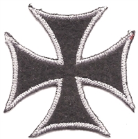 maltese cross embroidered patch: 2", metallic silver on black