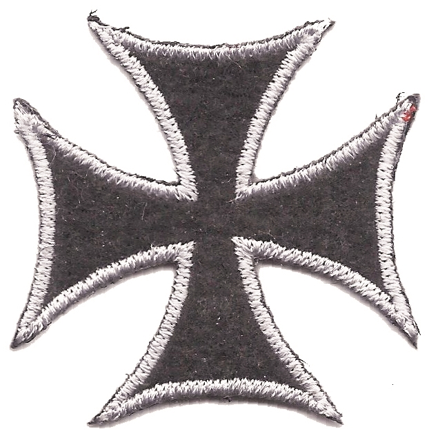 maltese cross embroidered patch: 2", metallic silver on black