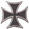 maltese cross embroidered patch: 2", silver-grey on black