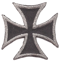 maltese cross embroidered patch: 2", silver-grey on black