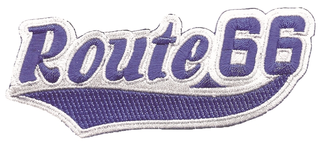 Route 66 script blue on grey souvenir embroidered patch