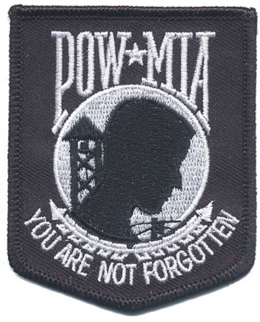 POW MIA YOU ARE NOT FORGOTTEN - white on black embroidered patch