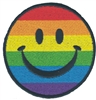 Smile face on rainbow background embroidered patch.