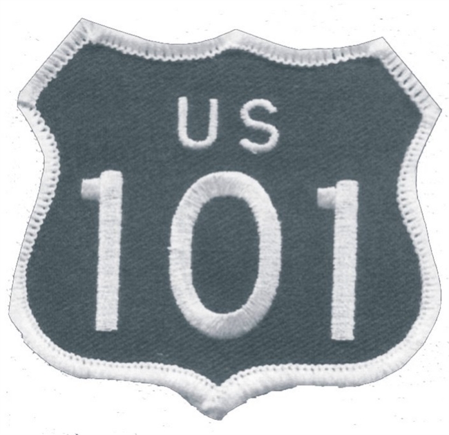 US 101 - 2.5" tall souvenir embroidered patch - White on Black.