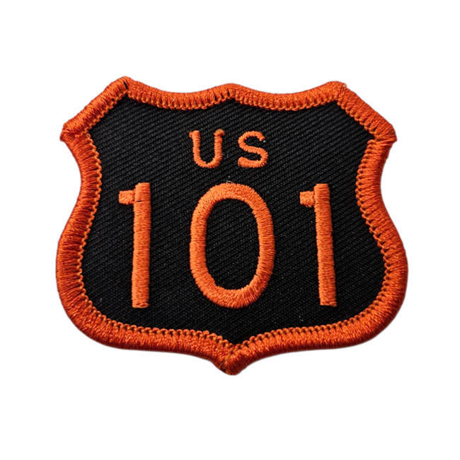 US 101 - 2.5" tall souvenir embroidered patch - Orange on Black.