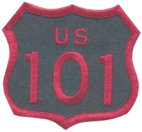 US 101 - 2.5" tall souvenir embroidered patch - Red on Black