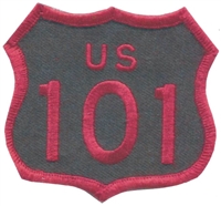 US 101 - 2" tall souvenir embroidered patch - Red on Black