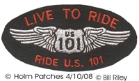 LIVE TO RIDE RIDE US 101 souvenir embroidered patch