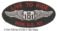 LIVE TO RIDE, RIDE US 101 souvenir embroidered patch