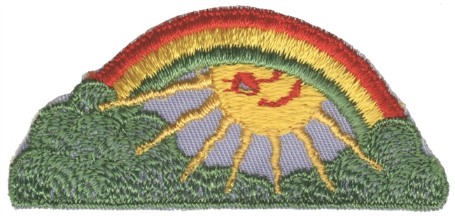 rainbow sun embroidered sew on patch.