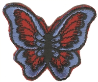 Blue on red butterfly sew on patch.