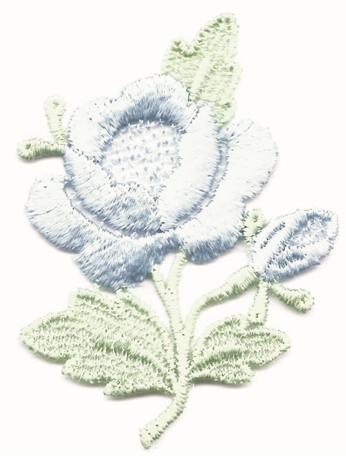 blue rose & stem sew on patch.