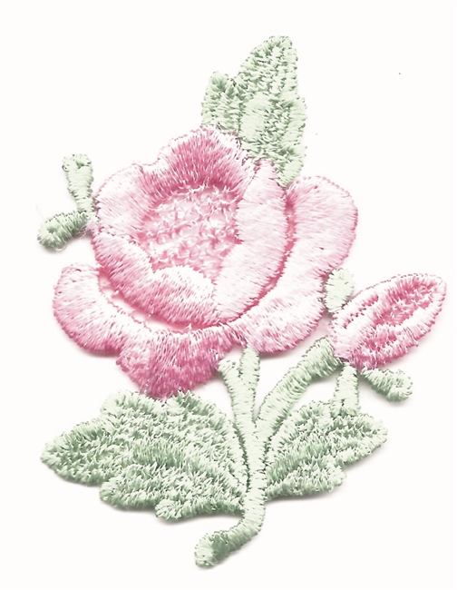 pink rose & stem sew on patch.