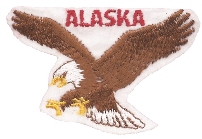 ALASKA eagle on white souvenir embroidered patch, AK