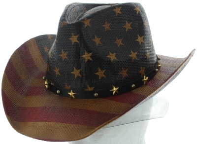 US flag straw cowboy hat
