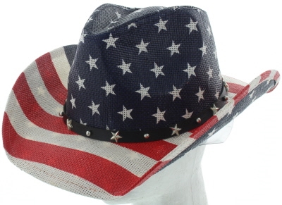 US flag straw cowboy hat