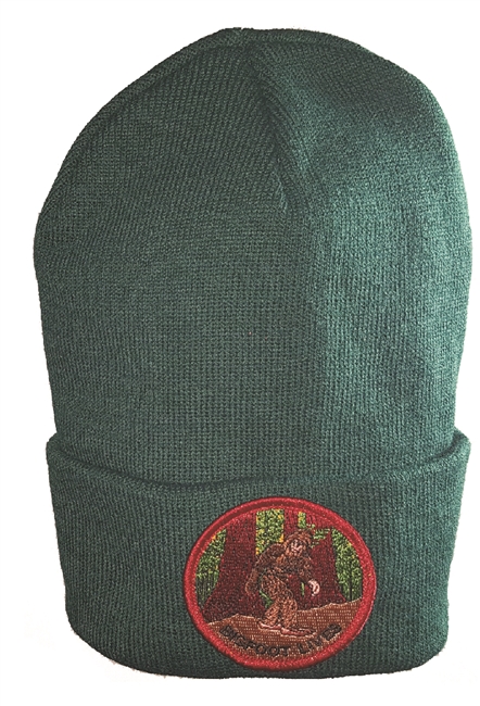 BIGFOOT LIVES green knit beanie.