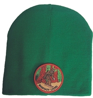 BIGFOOT LIVES green knit beanie.