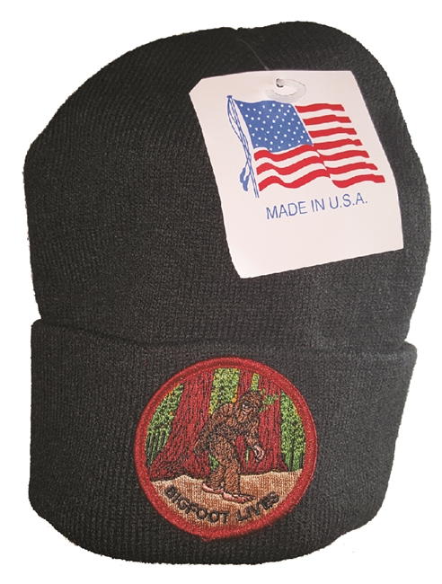 BIGFOOT LIVES black knit beanie - Made in USA.
