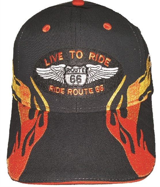LIVE TO RIDE ROUTE 66 fire flame cap