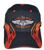 Orange side flame Route 66 black cap.