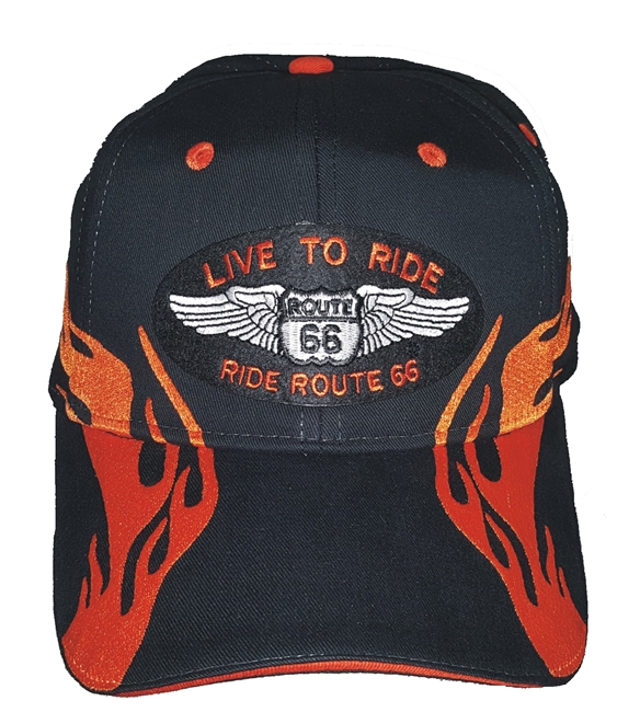 Orange side flame Route 66 black cap.